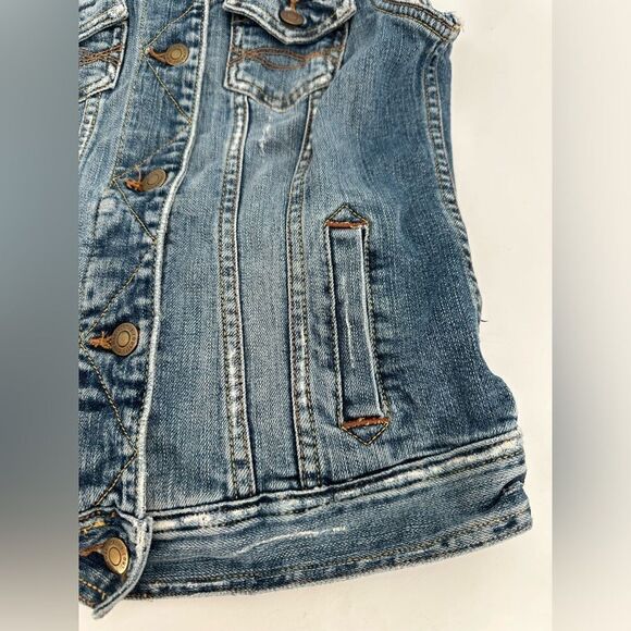 Vtg 90s Abercrombie & Fitch Light Wash Distressed Denim Trucker Vest XS - Picture 3 of 5